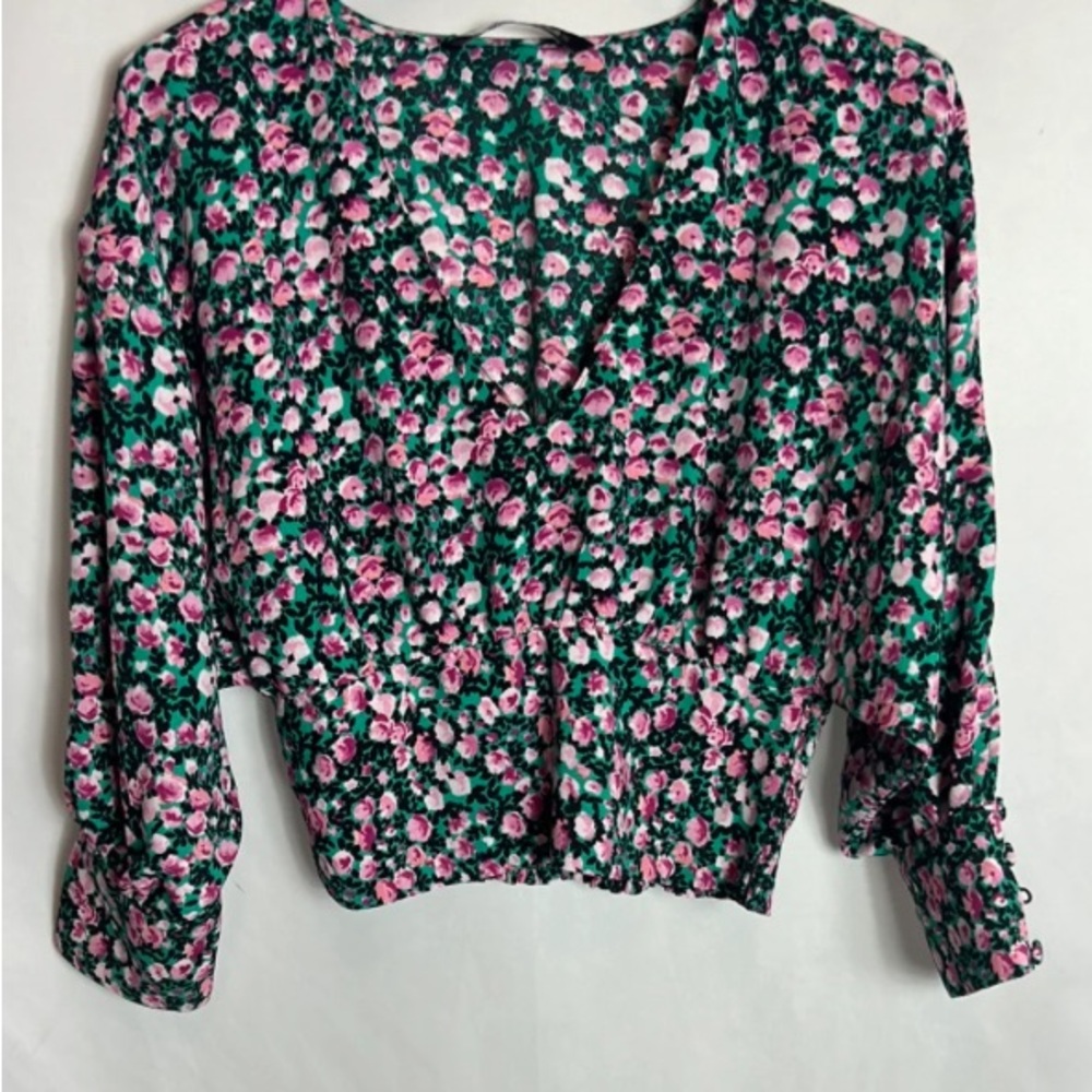 Zara floral 3/4 length sleeve crop top